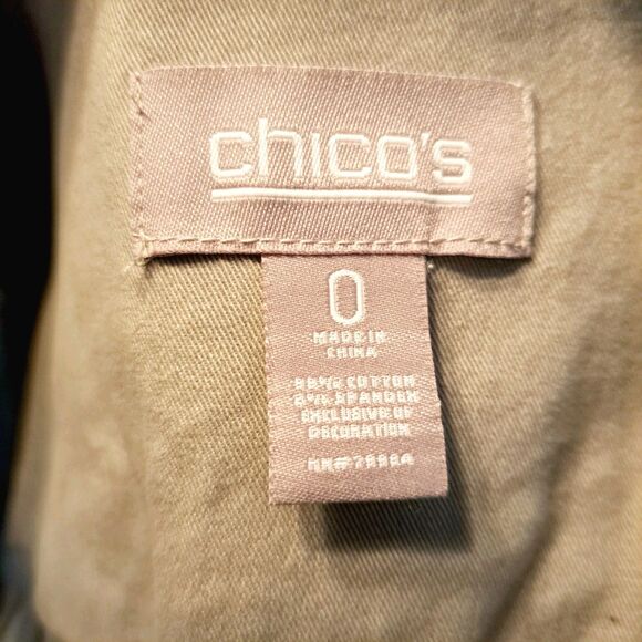 Chico's Jacket Size 0 Small Bling Embroidery Mocha / Tan Granola Girl Academia - Picture 3 of 15